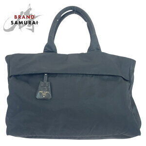 Prada Tessuto triangular logo plate black nylon tote bag shoulder